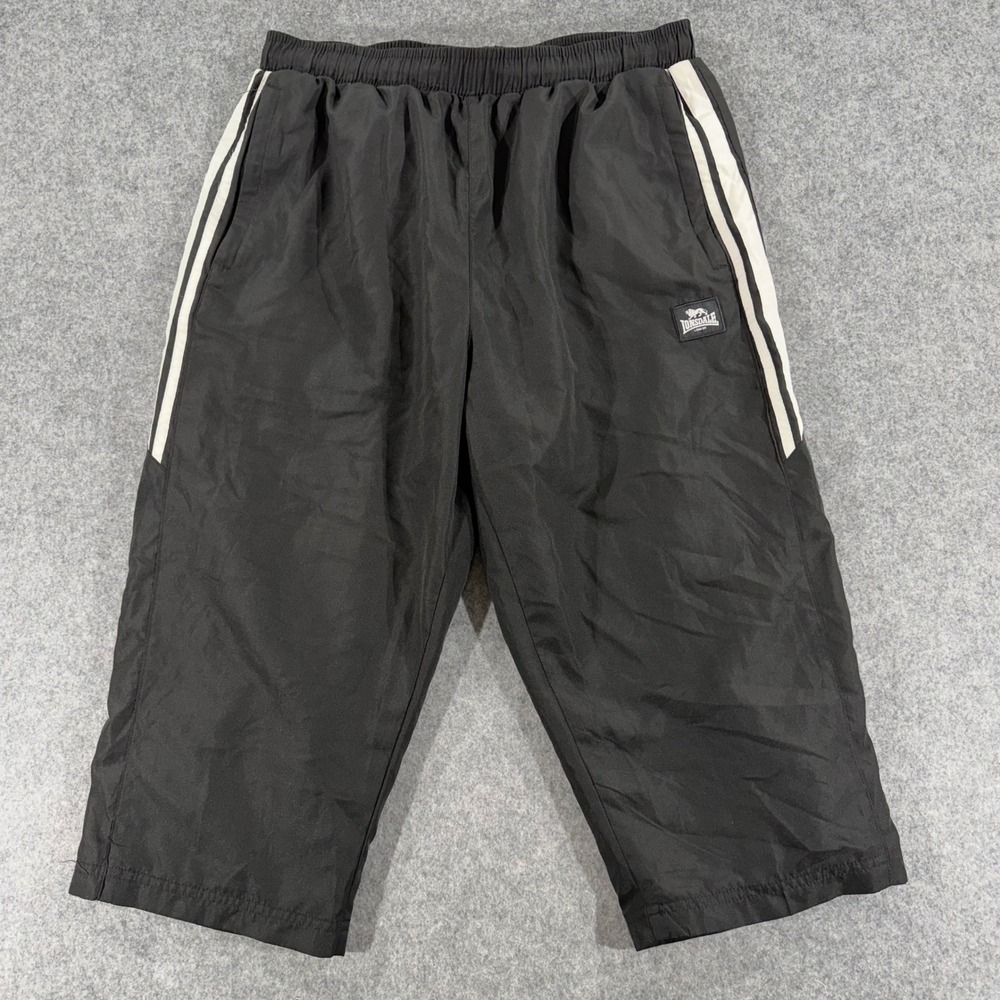 Lonsdale London Mens Black 3/4 Cropped Track Pants White Stripe Large